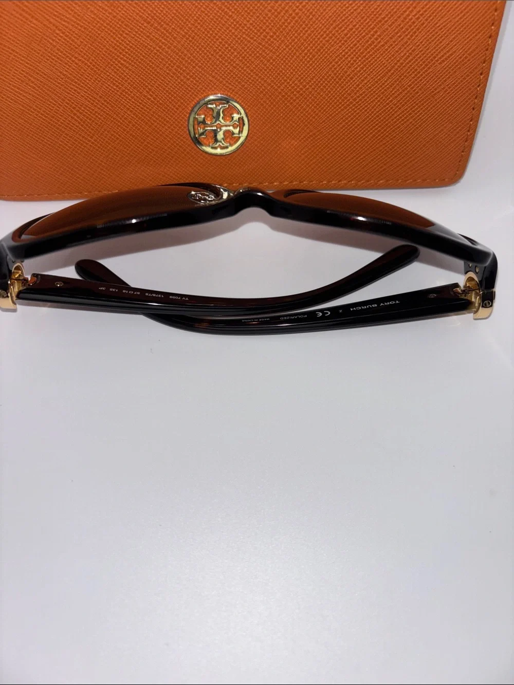 Tory Burch Black Oversized Tortoise Sunglasses with Orange Logo Case